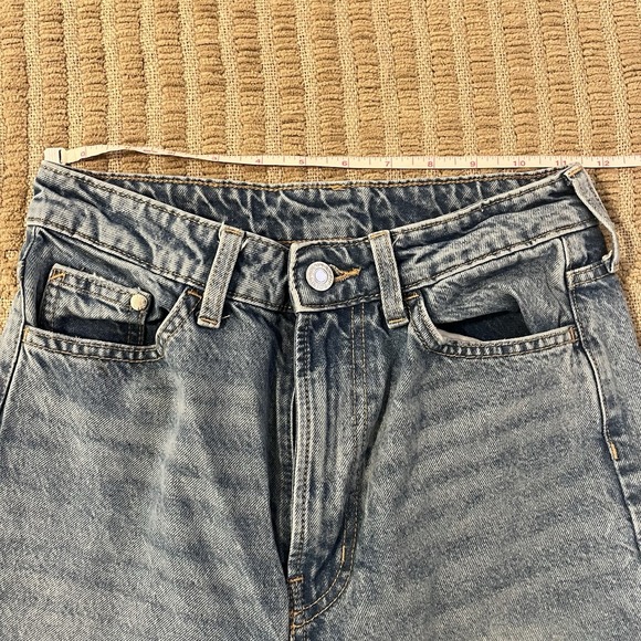 & Denim Women 2 Wide Leg High Waist Undone Hem Jeans Medium/Light Wash Boho 70s - Picture 3 of 5